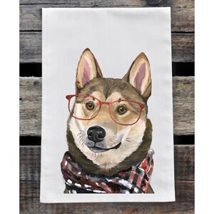 Hippie Hound Studios Christmas Dog Towel “Malamute” Holiday Towel Set 2 NWT